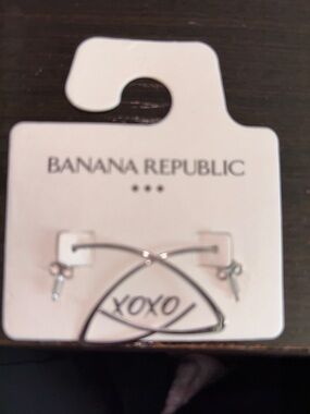 Banana Republic Silver Wire Hoop Earrings with XOXO Accent